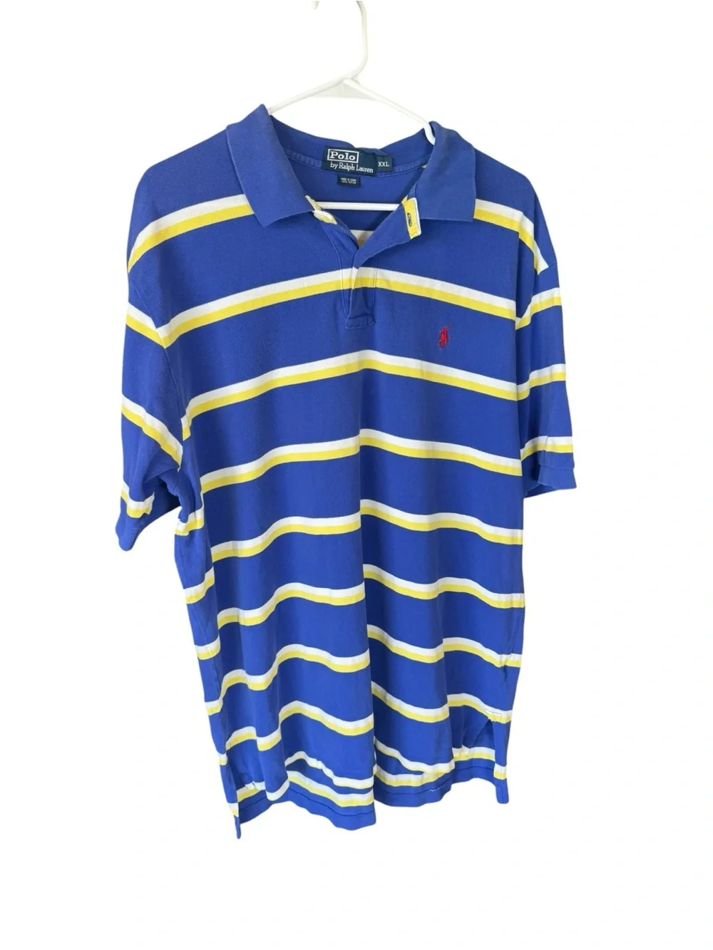 Polo Ralph Lauren Blue Yellow Striped Cotton Polo Shirt Men’s XXL (Read Desc)